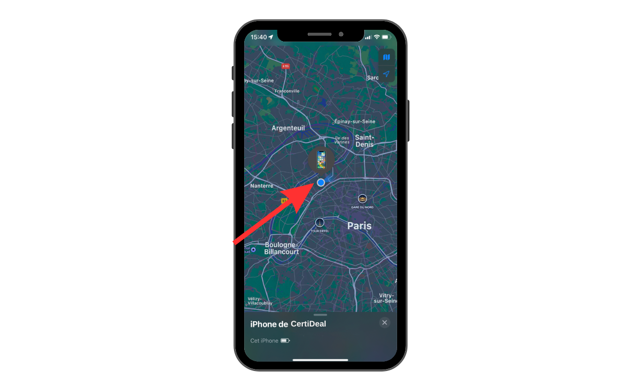 vue écran emplacement localiser iPhone